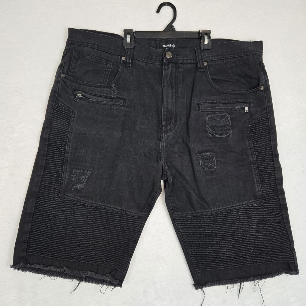 Men's Makobi Jet Black BIG & TALL Denim Shorts Size 42 Excellent Used Condition